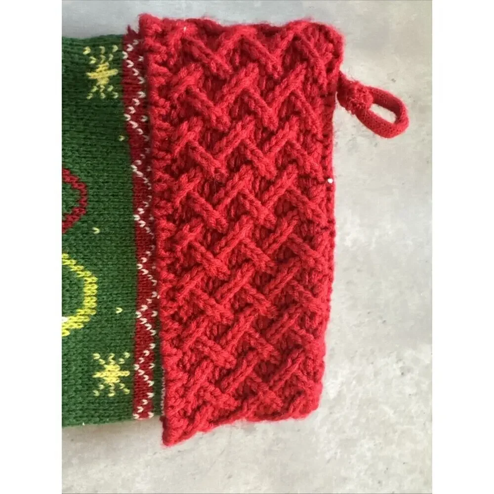 New W/out Tag World Market Knit Gnome Christmas Stocking Red & Green Hygge Pom J